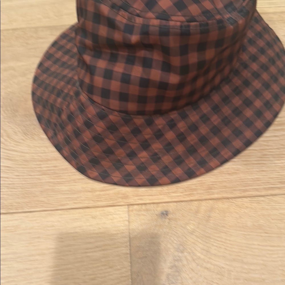 Loeffler Randall Brown and Black Checked Bucket Hat